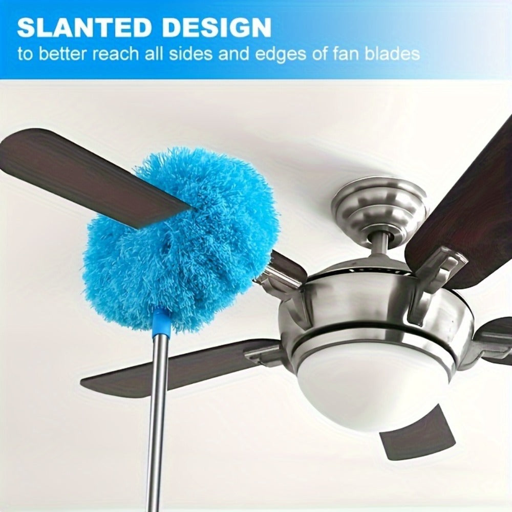 Ceiling Fan Cleaner Brush with Extension Rod – Detachable Washable Ultra-Fine Microfiber Duster for High Ceilings, Fans, Furniture & Cars, Long Reach Dust Brush Cleaning Tool Set (Blue)