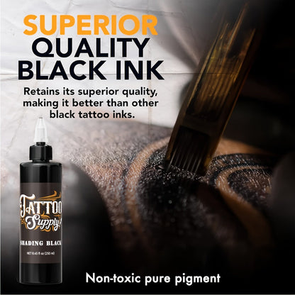 Neebol Tattoo Ink Professional Black Lining & Shading Set — Waterproof Long-Lasting Outlining Blending Body Art Ink for Artists & Beginners, 100ml & 250ml Sizes Available