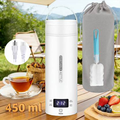 Travel Electric Kettle Mini Portable – Small Water Boiler with 4 Temperature Settings, 304 Stainless Steel, Auto Shut-Off & Boil-Dry Protection, BPA-Free Compact Tea Coffee Kettle with Leather Sleeve – Pink, Black, White