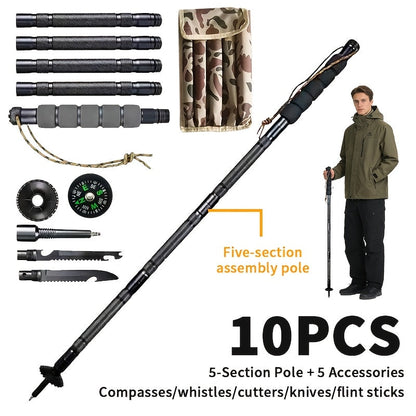 Adjustable Trekking Pole Titanium Alloy Hiking Stick with Built-in Compass Combination Lock Canvas Storage Bag Lightweight Telescopic Walking Pole for Outdoor Hiking Camping Backpacking Trail
