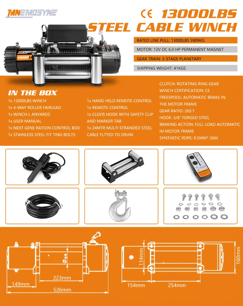 14500lb/13000lb/4500lb/3000lb Electric Winch 12V Winch Steel Cable Synthetic Rope 4WD/4X4 Offroad Towing Trucks Trailers SUVs Offroad Recovery Robust Construction For SUV Trailer Boat Winch ATV UTV ATV Winch Kit