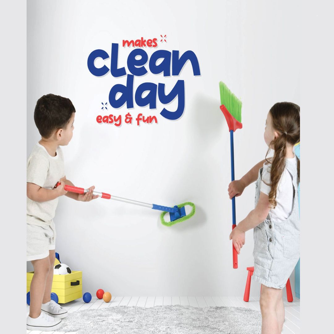 Kids Cleaning Set 4 Piece Toy Broom Mop Brush Dustpan – Pretend Play Housekeeping Kit for Toddlers Boys Girls | Develops Fine Motor Skills & Responsibility | Best Birthday Christmas Gift Ages 3+