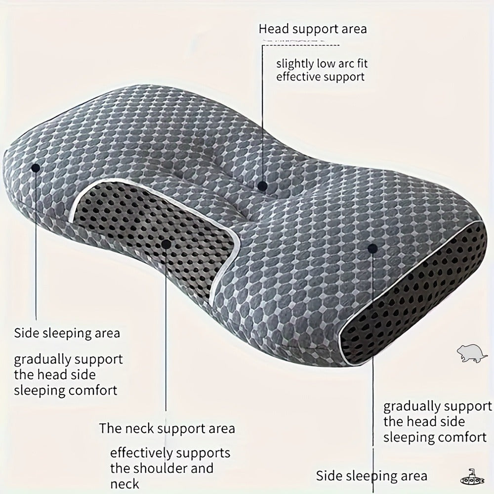 Cervical Contour Neck Massage Pillow – Ergonomic Bone-Shape Support with Detachable Moisture-Absorbing Cover | Soft High-Quality Pillow Core for Deep Sleep & Neck Pain Relief