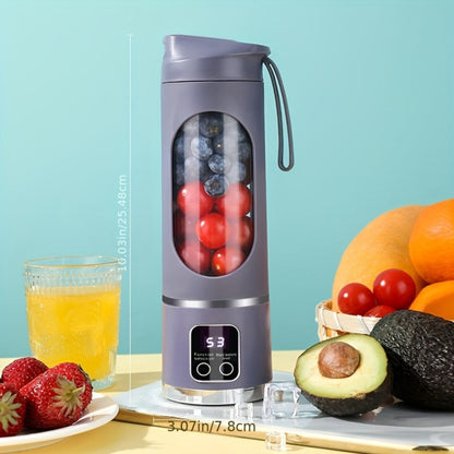 Portable USB Rechargeable Blender with LED Display – 15oz Personal Smoothie Blender for Shakes, Milkshakes & Fresh Juice, Compact Mini Blender for Home Gym Office & Travel, BPA-Free Cup