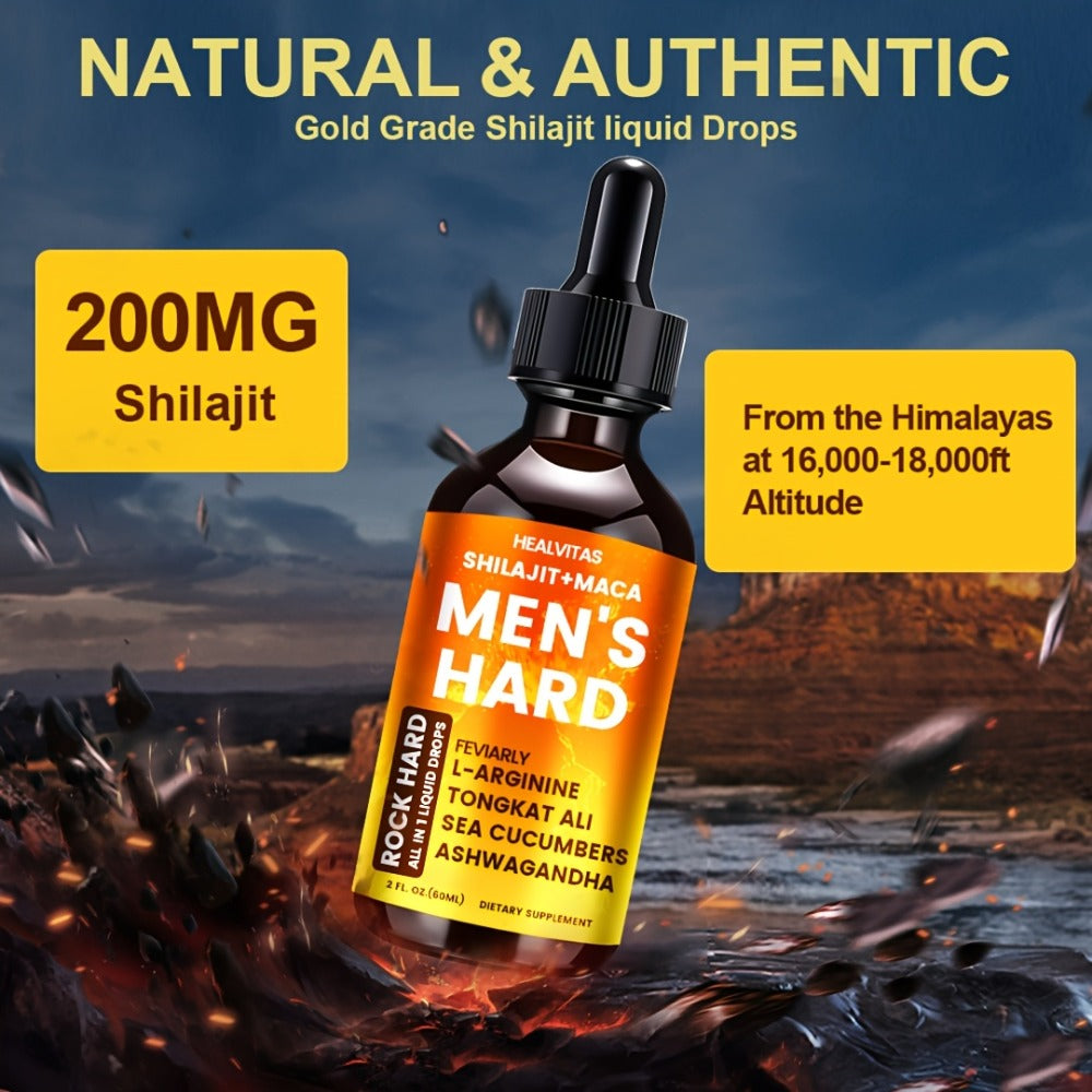 Shilajit Testosterone Booster Liquid Drops for Men – Maca Root & Longjack Tongkat Ali Formula | Natural T-Support for Drive, Stamina, Mood & Energy | Fast-Absorbing Sublingual Drops | 2.03 oz