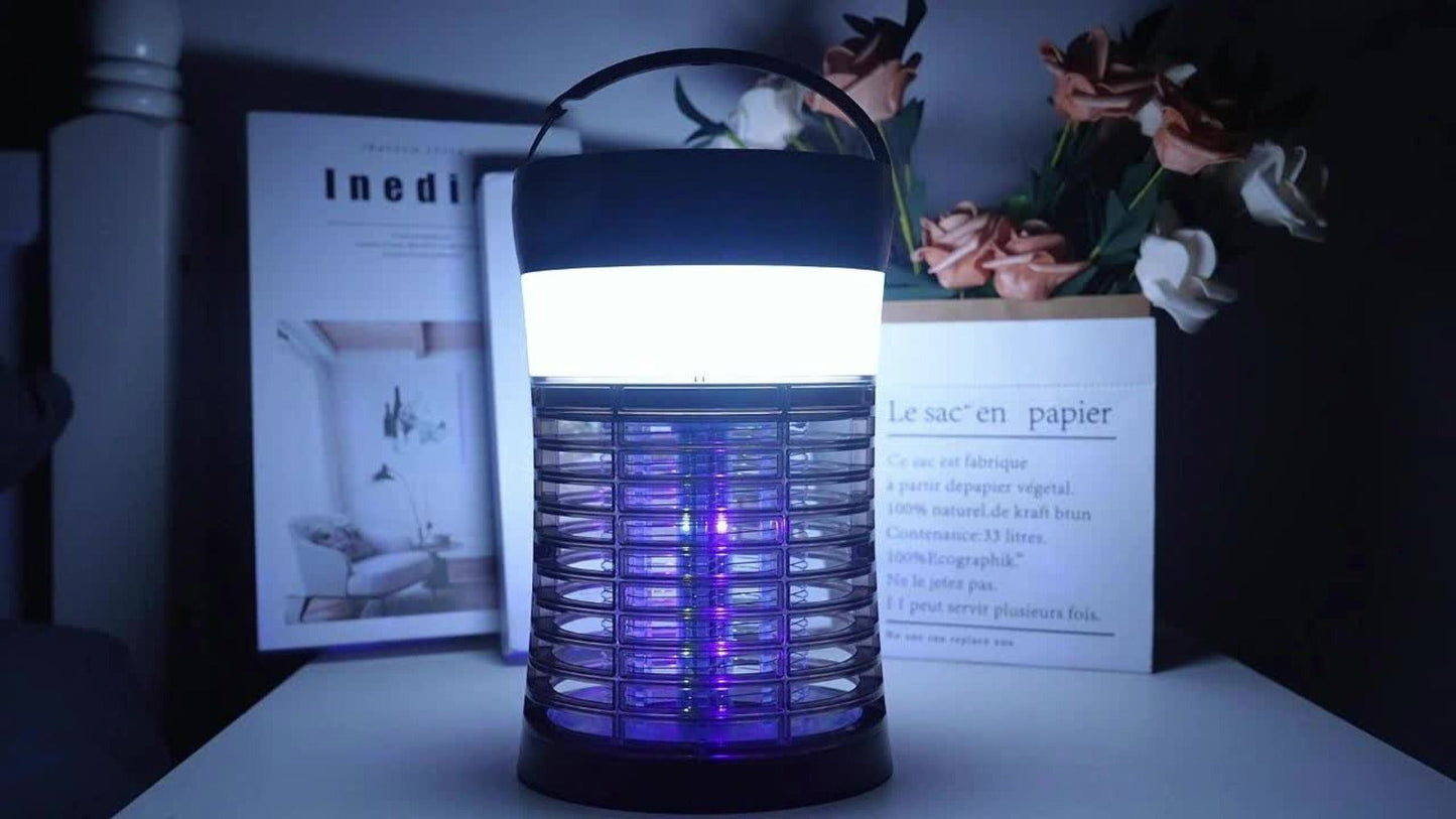 Solar Bug Zapper Electric 3-in-1 – 3000V UV 365nm Mosquito Killer Rechargeable Insect Fly Trap with White Light & Flashlight, 2100 Sq Ft Coverage for Indoor Outdoor Home Patio Backyard Camping – Black