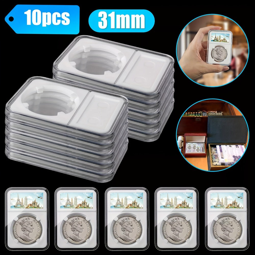 Coin Slab Display Holder 10 Pack 31mm Scratch-Resistant Transparent – Protective Cases for JFK Half Dollar Morgan Silver Dollar, Coin Collector Numismatist Gift, Coin Collecting Supplies