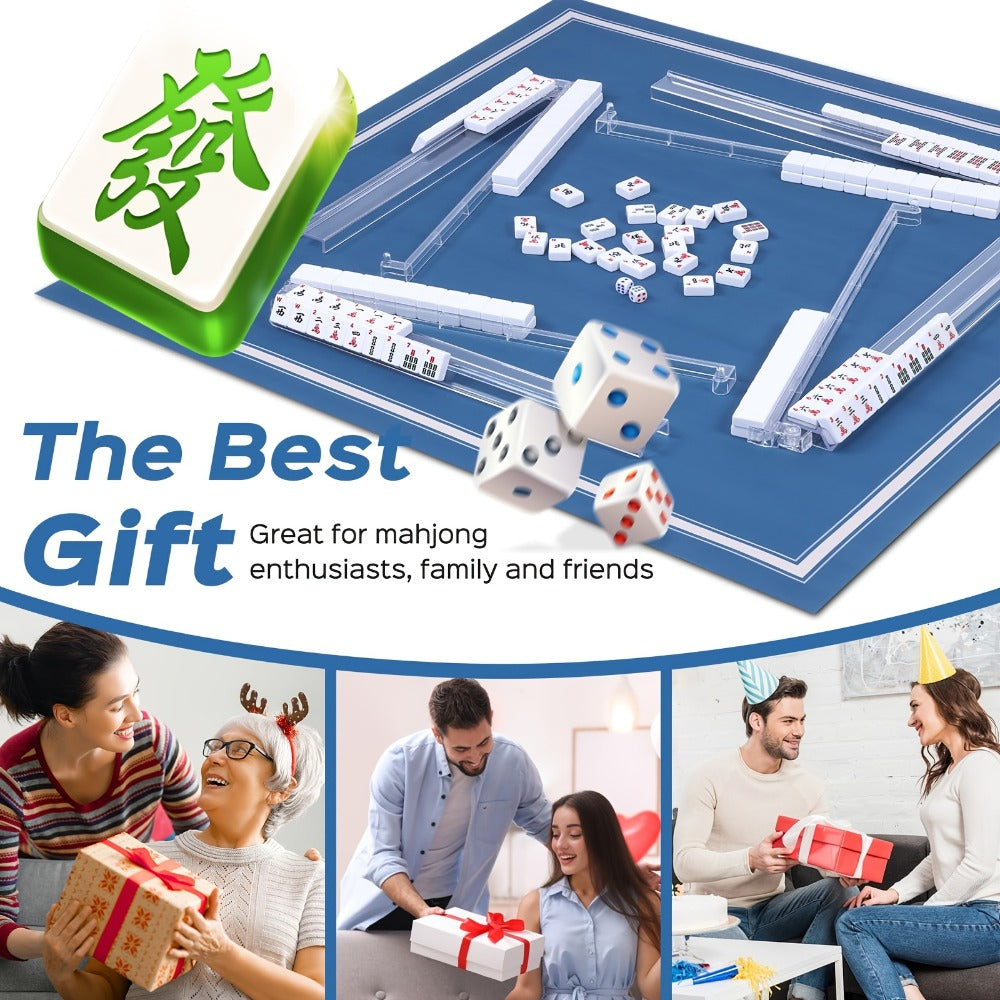 Mahjong Tile Rack and Pusher Set 4pcs Clear Acrylic All-in-One with Storage Bag – Modern American Mahjong Accessories for Game Night, Transparent Tile Rack Gift