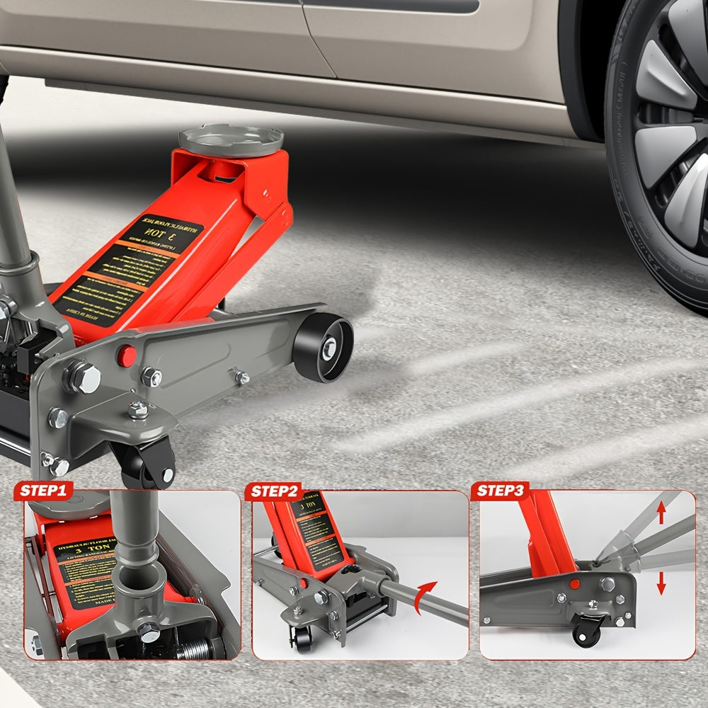 3 Ton Floor Jack, Equipped with Wheels, Can Be Safely Lifted And Quickly Lifted, with A Lifting Height Of 460mm And A Range Of 5.31 In-18.11in, Suitable for Various Cars