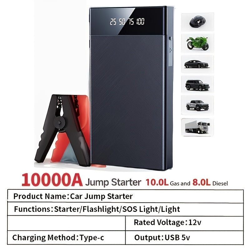 Portable Car Starter, Peak Battery Jumper Starter Portable, Car Battery Jumper Box, 12V Portable Starter for 2.11gal Gasoline And 1.85gal Diesel Cars