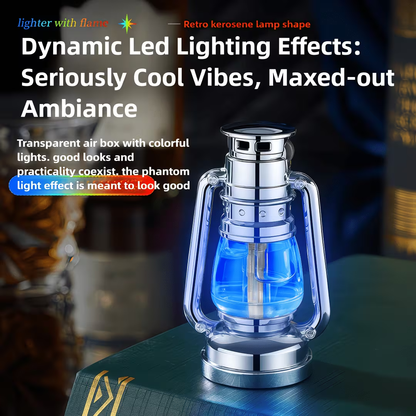 Metal Horse Lantern Lighter Cool Grinding Wheel Design - Refillable Adjustable Flame Windproof Lighter, Creative Mood Light Novelty Lighter Gift Boxed for Camping Outdoor Use, No Fuel Included