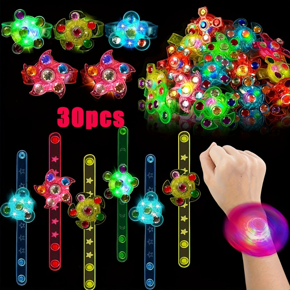 Light Up Fidget Spinner Bracelets Bulk 30 Pack – LED Glow in the Dark Party Favors for Kids Birthday Glow Party Supplies Goodie Bag Fillers Classroom Treasure Box Toys