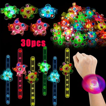 Light Up Fidget Spinner Bracelets Bulk 30 Pack – LED Glow in the Dark Party Favors for Kids Birthday Glow Party Supplies Goodie Bag Fillers Classroom Treasure Box Toys