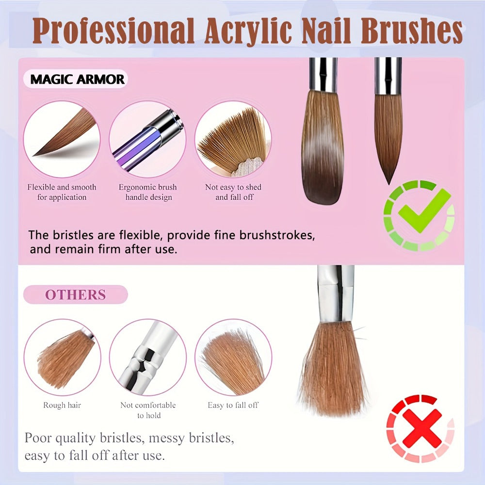 Kolinsky Acrylic Nail Brush Set 4Pcs – Sizes 10 12 14 16 for Acrylic Powder Application, Nail Extensions & 3D Nail Art Carving, Professional Nail Brushes