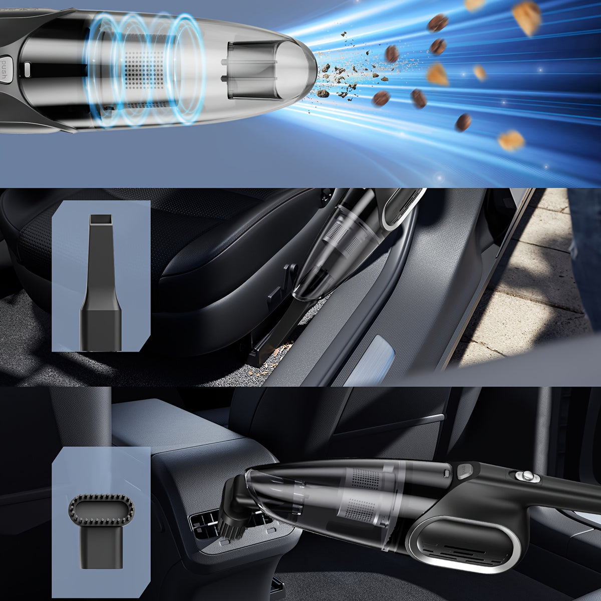 Portable Household Vacuum Cleaner, With 6000PA Powerful Suction Force, Low Noise, Dual Filtration. Household Vacuum Cleaner, Mini Vacuum Cleaner, Suitable For Cleaning Inside Cars, Pet Hair, Kitchens, Home Cleaning Supplies, Ladies' Car Accessories.