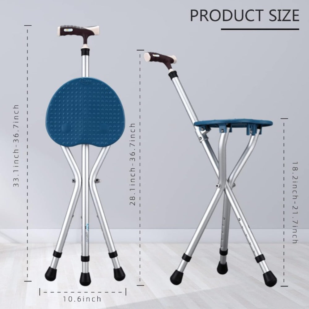Folding Cane with Seat 440 lbs Capacity, LED Light Telescopic Walking Stick with Height Adjustment & Frosted Handle, Portable Foldable Cane Stool for Seniors Adults