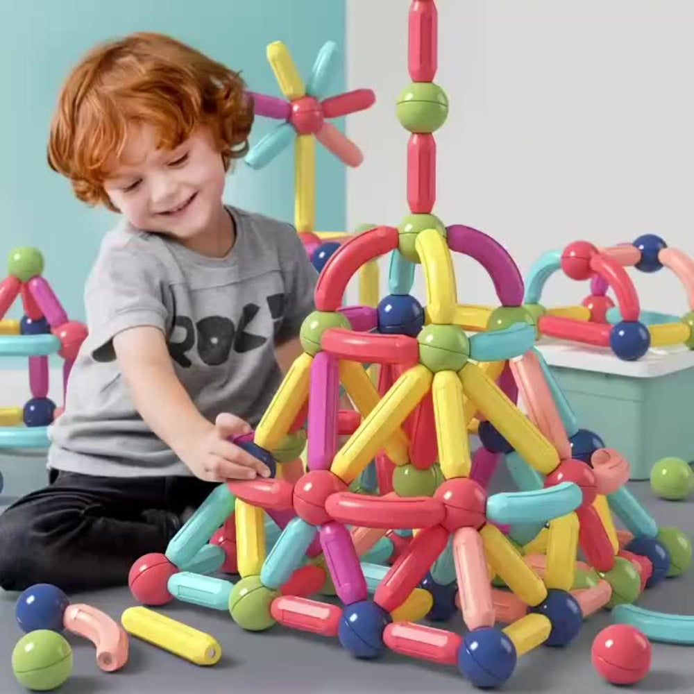 Magnetic Sticks Building Set 28 58 Pcs – 3D STEM Construction Toy for Kids Ages 3+ Build Towers Animals Shapes Creative Imagination Family Classroom Group Play Birthday Christmas Gift