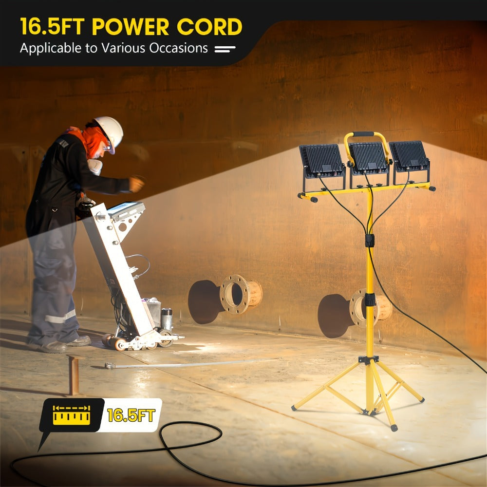LED Work Light with Tripod Stand 21600 Lumen IP66 Waterproof – 216 x 1W High Brightness LED, 360° Rotation, 16.5 Ft Power Cord for Outdoor Workshop Garage Construction Site Commercial Lighting
