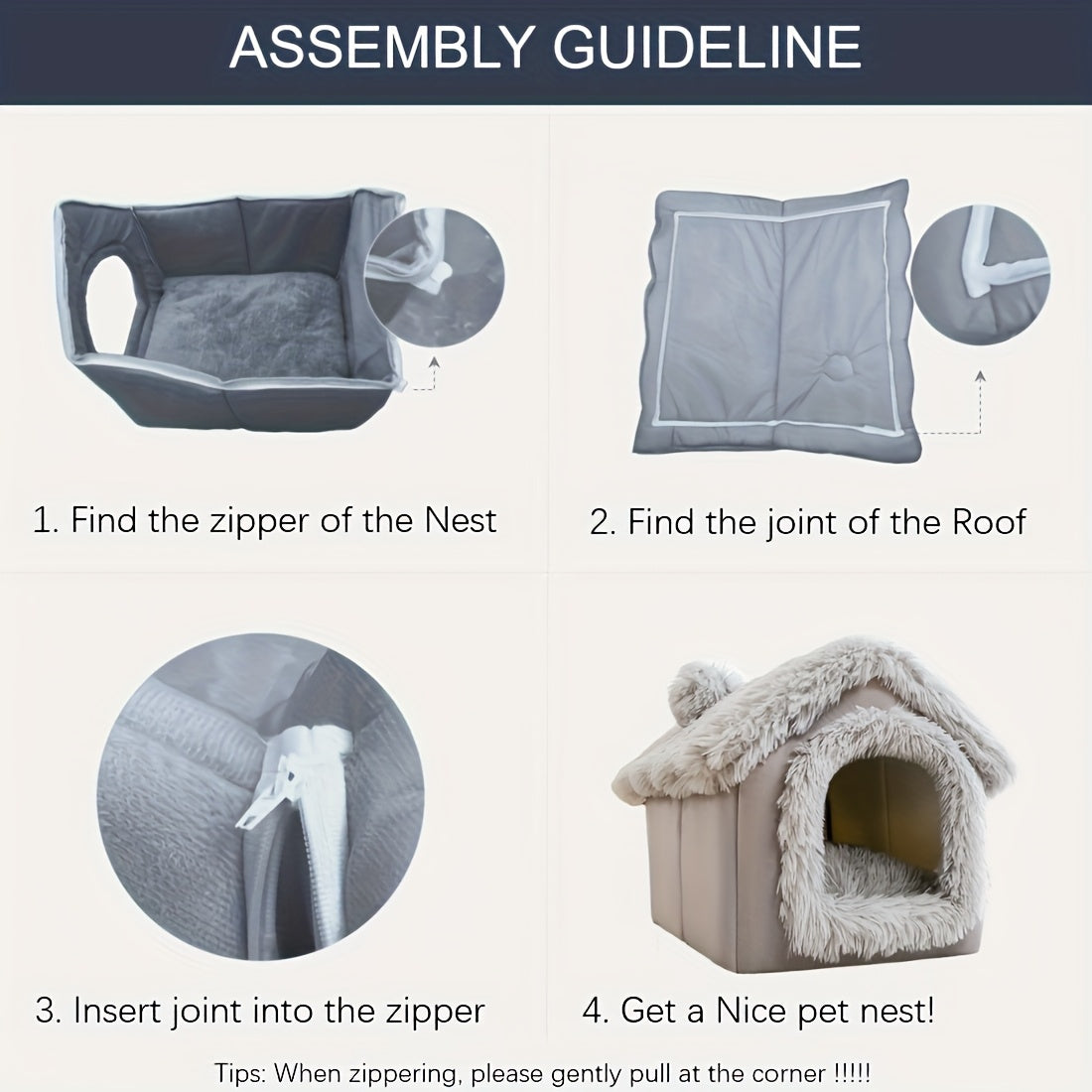 Indoor Dog House Warm Plush Semi-Enclosed – Cozy Cave Bed with Removable Pad & High-Resilience PP Filling | Non-Collapse Dog Kennel for Small Dogs, Available in Gray & Brown, Size L