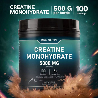 Creatine Monohydrate Powder 5000mg Per Serving 500g Pure Micronized Unflavored - Pre & Post Workout Supplement for Muscle Strength, Power & Recovery - Fast Dissolving 100 Servings