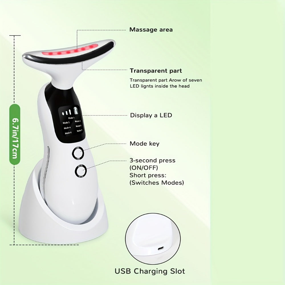 7-in-1 Neck Beauty Device with Base – Multi-Functional Skincare Tool, USB Rechargeable, Anti-Aging Neck Firming & Lifting, Mother's Day Gift for Women