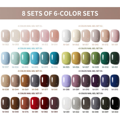 Solid Color Gel Nail Polish Set 6pcs Self-Leveling Soak-Off UV LED High Gloss Chip-Resistant – Popular Salon Shades for Daily Manicure, 8 Color Palettes Available, Nail Art Gift for Women