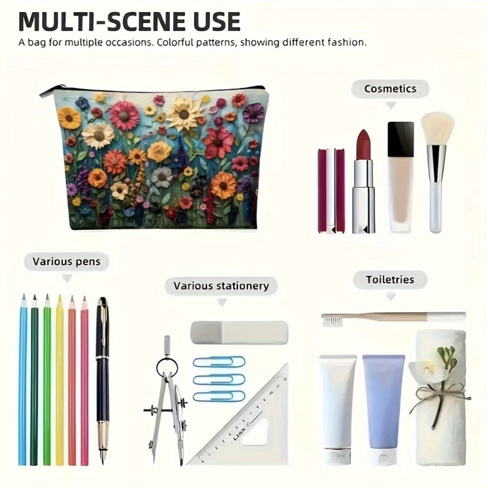 Daisy Floral Makeup Bag 4-Pack Set Foldable Zipper Travel Cosmetic Pouch Durable Toiletry Organizer Gift for Women Girls Sisters Girlfriends Birthday Christmas Holiday