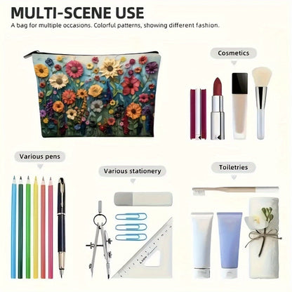 Daisy Floral Makeup Bag 4-Pack Set Foldable Zipper Travel Cosmetic Pouch Durable Toiletry Organizer Gift for Women Girls Sisters Girlfriends Birthday Christmas Holiday