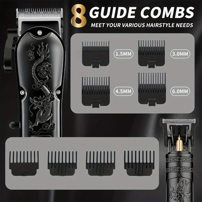Electric Hair Clipper Set with LCD Screen - USB Rechargeable Hair Trimmer Kit with T-Blade, Guide Combs, Nose Hair Trimmer, Professional Grooming Kit for Men & Women, Home & Barber Shop Use