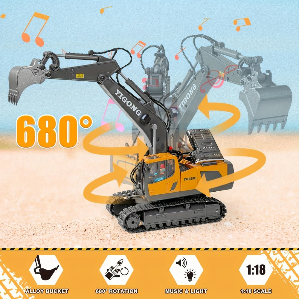 Remote Control Excavator Toy Set for Kids with Metal Shovel Bucket LED Lights & 1200mAh Rechargeable Battery – 2.4GHz RC Construction Vehicle for Boys Ages 6+, Birthday Christmas Gift, Multi-Vehicle Options