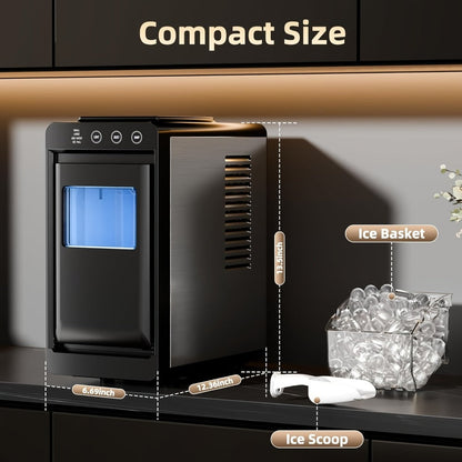 Countertop Ice Maker – 26 Lbs in 24 Hours, Selectable Ice Size, Internal Lighting, Self-Cleaning Portable Ice Machine with Basket & Scoop, Compact Design for Home, Kitchen & Office Use