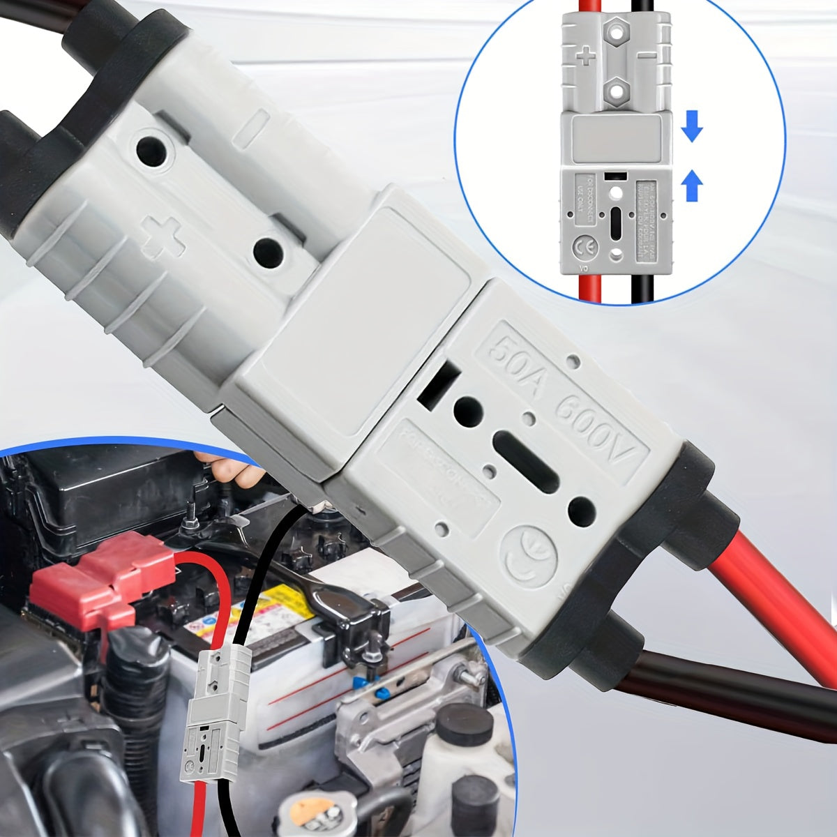 RV SB50A Connector Plug with Wire, Double SB50 Anderson Connector Cable, Quick Connection to Battery Harness, Forklift Plug Wire, One Pair of Fixed Power Forklift Connectors for Car Forklift
