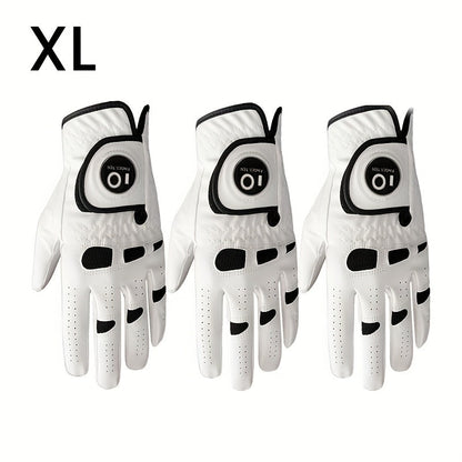 Men's Golf Glove Left Hand 3 Pack with Ball Marker – WeatherSof Soft Grip Cabretta-Style Golf Gloves for Men, Buckle Closure, All-Weather Performance, Sizes S to XXL (White)