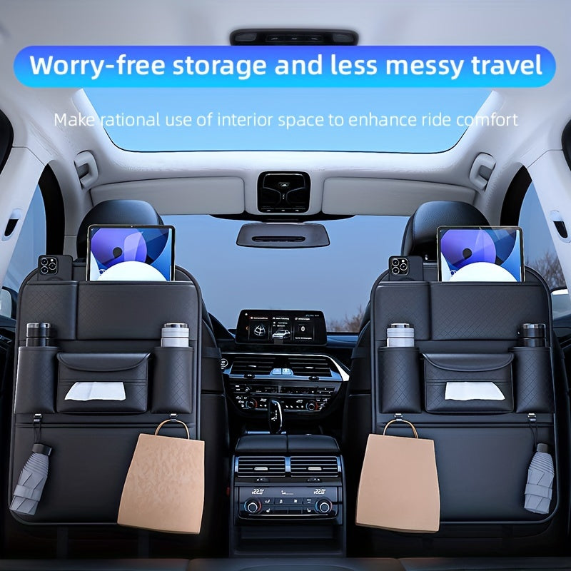 Ling Grid Backrest Storage Bag: Large Capacity, PU Leather, Car Seat Organizer