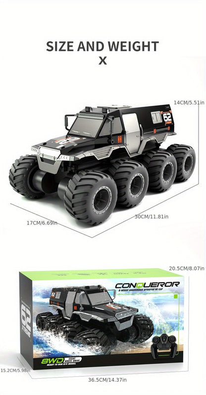Amphibious RC Truck 8-Wheel Drive 4-Motor Off-Road Climbing Remote Control Armored Vehicle, Oversized All-Terrain Land & Water Military Truck Toy – Epic Gift for Kids & Adults Boys Girls