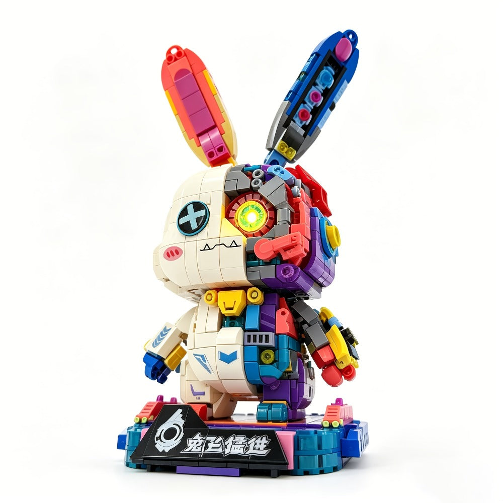 Punk Mechanical Rabbit Building Block Set 1377pcs – Pink Steampunk Style Brick Model Kit, Mid-Scale ABS DIY Assembly Display Toy, Unique Halloween Christmas Birthday Gift for Teens & Adults