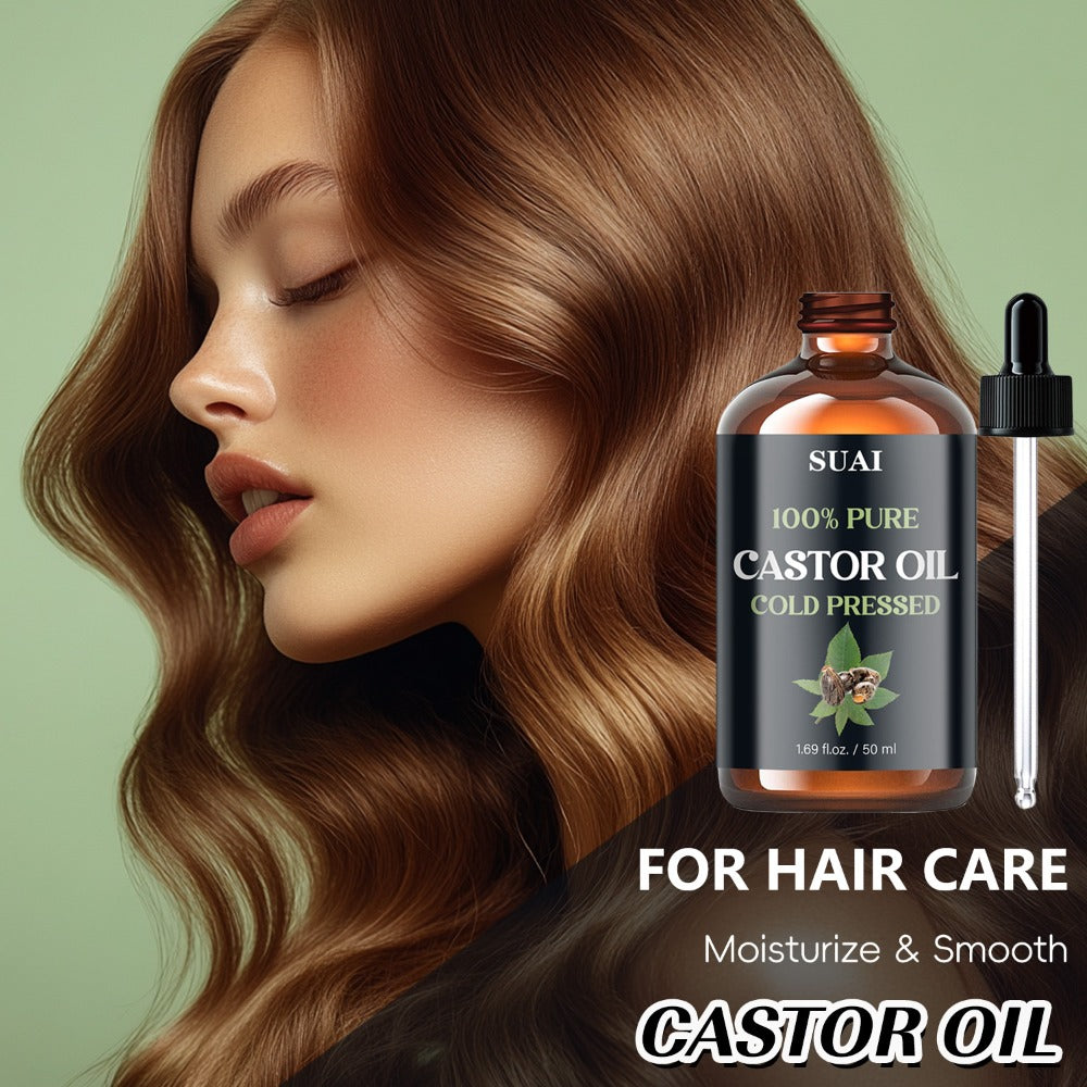 Castor Oil 100% Pure Cold Pressed 1.69oz — Hypoallergenic Multi-Use Oil for Hair Growth Eyebrow Eyelash Thickening Skin Moisturizing Nail Cuticle Care Plant Extract Women Men All Skin Types