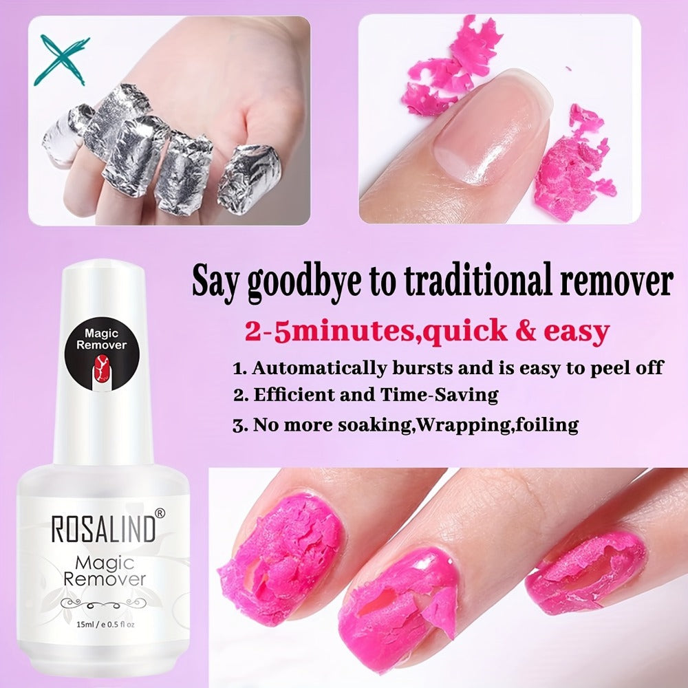 Gel Nail Polish Remover Kit – Fast-Acting Formula Removes Gel in 2–5 Minutes, No Foil or Soaking Needed, Professional Salon-Quality with Cuticle Pusher & Nail Scraper Included