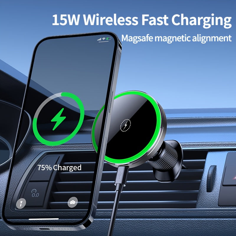 MagSafe Car Wireless Charger for iPhone 12-16 – Magnetic Air Vent Mount with Dual Cooling Fans, Qi1 Fast Charging, Sleek Circular Design for Apple iPhone 12, 13, 14, 15, 16 Series