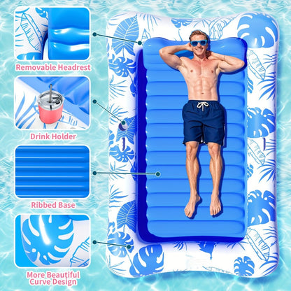 Thickened XL Tanning Pool Mattress 84×52 Inch Oversized Inflatable Sunbathing Float Lounger Raft for Adults Swimming Pool Lake Beach Summer Relaxation