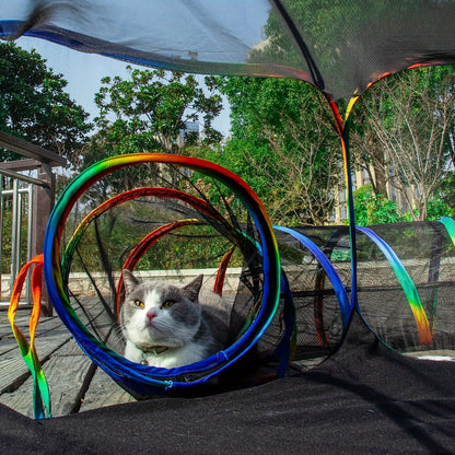 Outdoor Cat Enclosure with Play Tunnel - Portable Catio Tent & Cat Playpen for Indoor Cats, Cage-Free Outside Cat Run with Enclosed Tunnel, Safe Outdoor Exercise Space for Cats & Small Animals