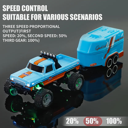 Mini RC Monster Truck 1:64 Scale Alloy Remote Control Car with LED Lights 2.4GHz Speed Steering Adjustable Kids Boys Gift