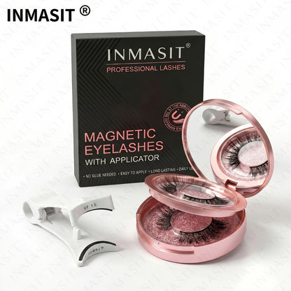 Magnetic Eyelashes Glue-Free Reusable False Lashes – Natural Wispy Fluffy Cat Eye Style, Waterproof & Sweatproof with Applicator & Storage Case, Black & Pink Set for Daily Wear, Parties & Beauty Gifts