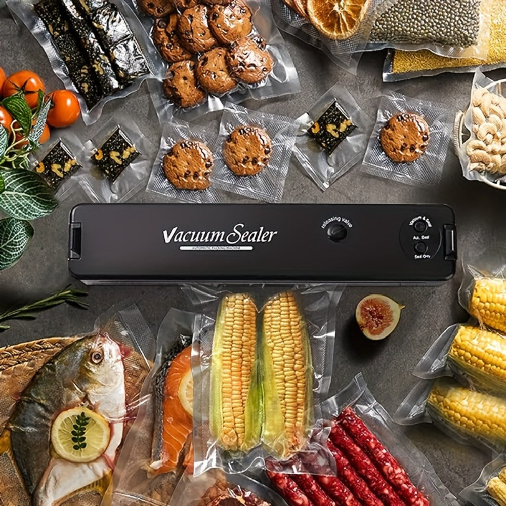 Vacuum Sealer Machine with 50 Vacuum Storage Bags – 2-in-1 Vacuum & Heat Sealing, One-Button Operation, Food Preservation Sealer for Freshness, Black or White