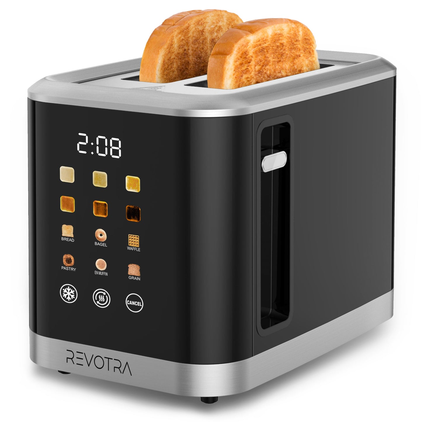 Stainless Steel Toaster 2 Slice with LED Display & Extra Wide Slots – 6 Shade Settings, Defrost Reheat Cancel Functions, Removable Crumb Tray, Compact Design for Bagels, Waffles & Bread