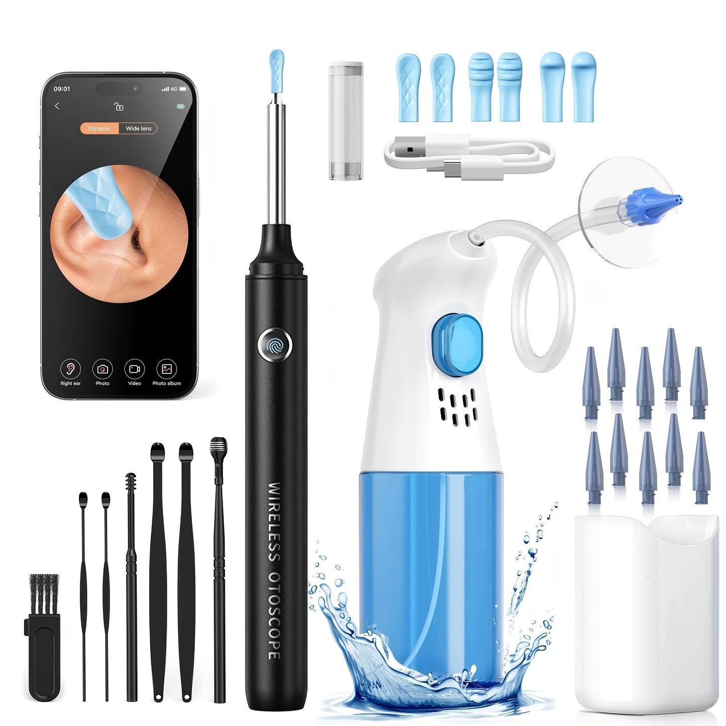Ear Wax Removal Tool Set 2-in-1 WiFi Visual Ear Washer and Ear Scoop – 1080P HD Camera Ear Cleaning Kit for Effective Earwax Buildup Removal, Smartphone Compatible Home Ear Care
