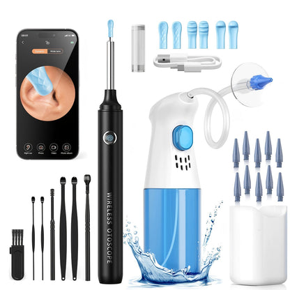 Ear Wax Removal Tool Set 2-in-1 WiFi Visual Ear Washer and Ear Scoop – 1080P HD Camera Ear Cleaning Kit for Effective Earwax Buildup Removal, Smartphone Compatible Home Ear Care