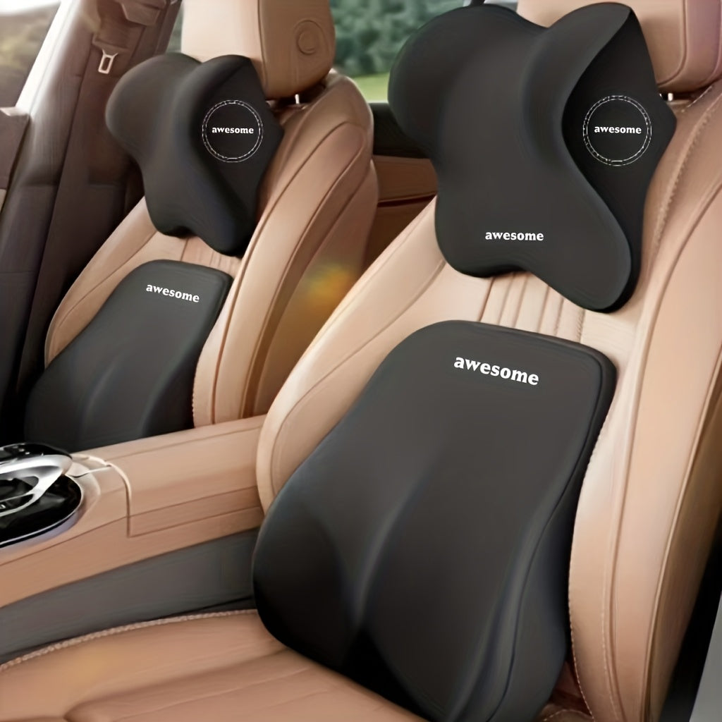 Premium Comfort Car Accessories, All-in-One Car Comfort Kit: Windshield Sun Shade + Memory Foam Neck Pillow & Lumbar CushionThis 2pcs Memory Foam Car Headrest And Lumbar Support Set Cools Down Your Car Interior, Eases Neck Tension And Delivers