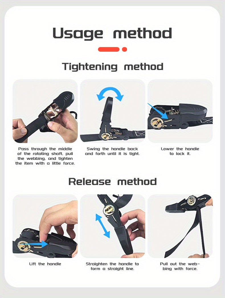 Automatic Retractable Ratchet Strap, Speed Control for Retrieval, Available in 2 Specifications, Hook Lock And Storage Bag for Securing Goods, Motorcycle Transportation And Towing, The Best Gift Choice for Christmas And Festive Occasions