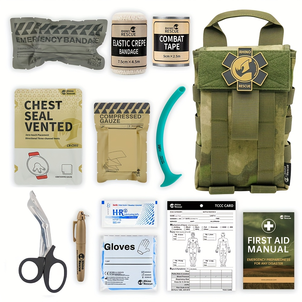 Tactical IFAK First Aid Kit with MOLLE Quick Release – Includes Tourniquet Bandage Chest Seal for Severe Bleeding Control, Nylon Trauma Bag for Hunting Camping Survival Emergency, Green & Black
